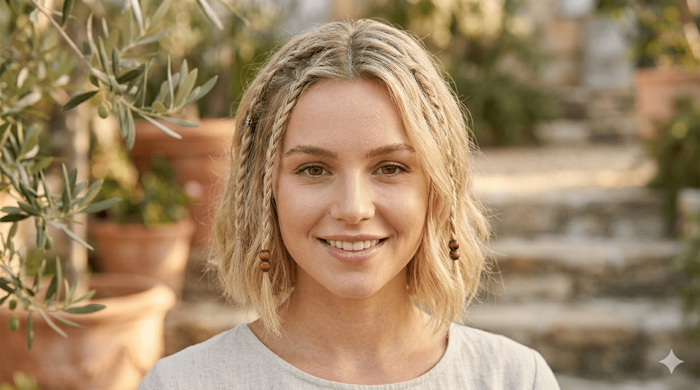 Une vue rapprochée de la tresse bandeau (French braid) fixée sur le côté